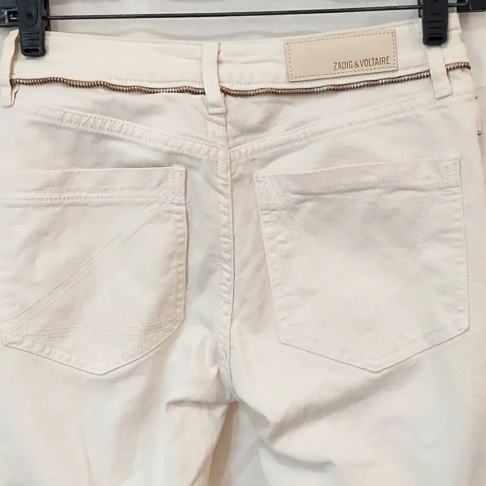 Zadig & Voltaire Eva Cher Moto Zipper Raw Hem Skinny Jeans Sz 24